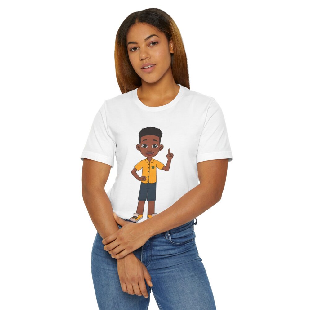 Adult Cartoon Boy Graphic T-Shirt — Confident Pointing Character Tee